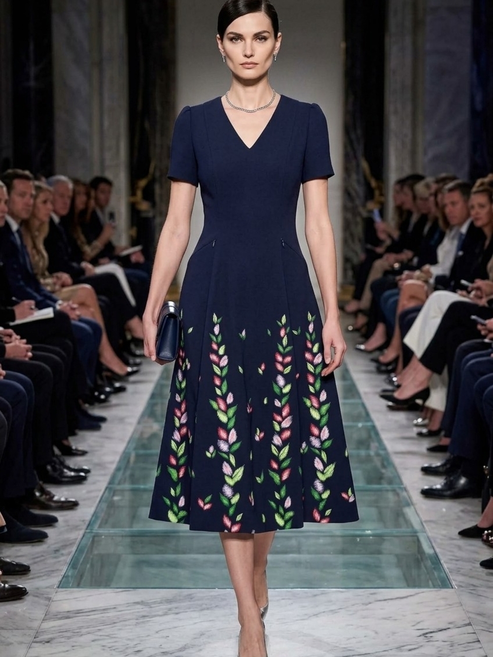 NWT Investments Scuba Crepe Floral Embroidered Fit & Flare Midi Dress Sz 6